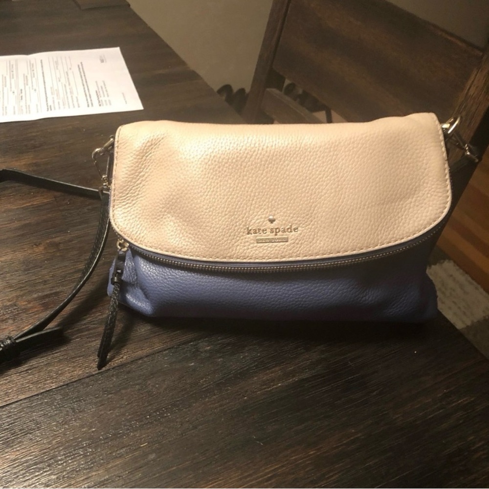 kate spade Cream and Blue Leather Fold-Over Crossbody